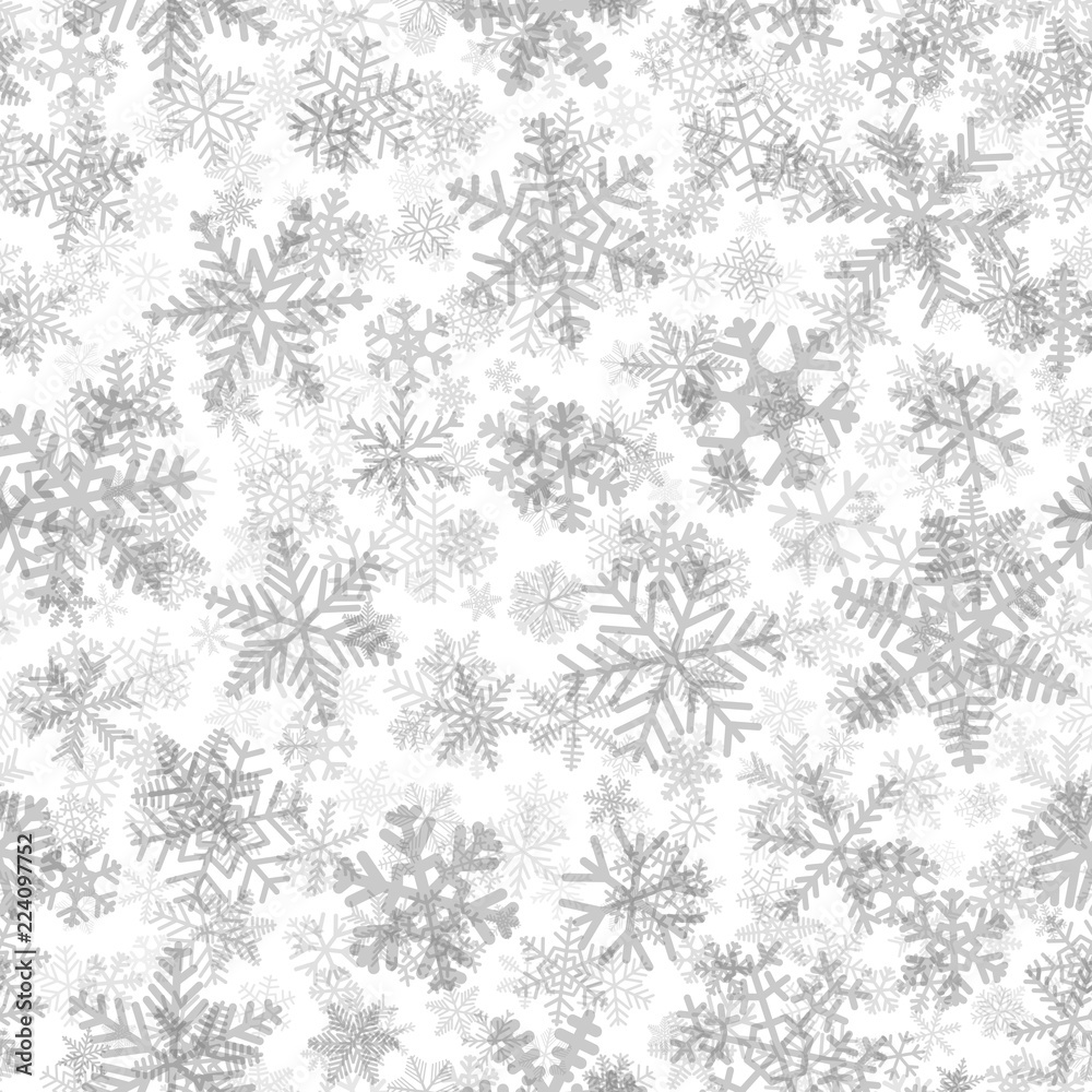 Christmas seamless pattern of snowflakes, gray on white background