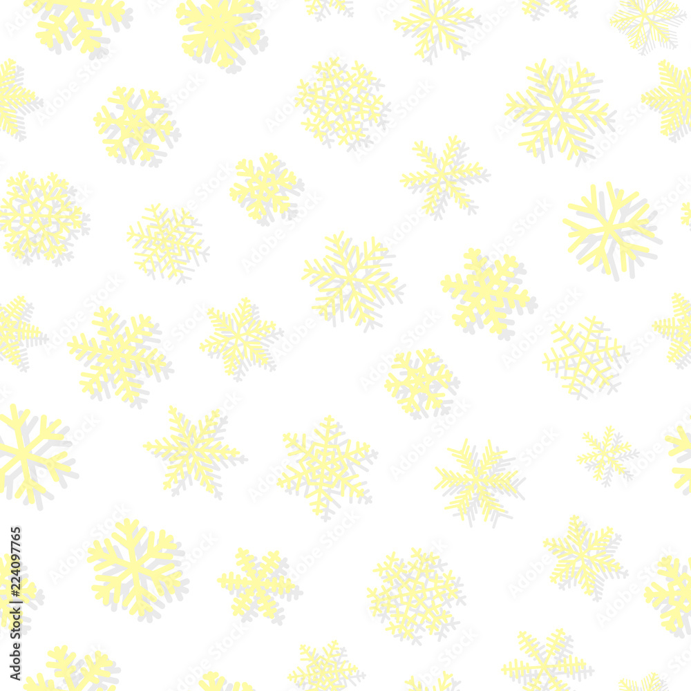 Christmas seamless pattern of snowflakes, yellow on white background