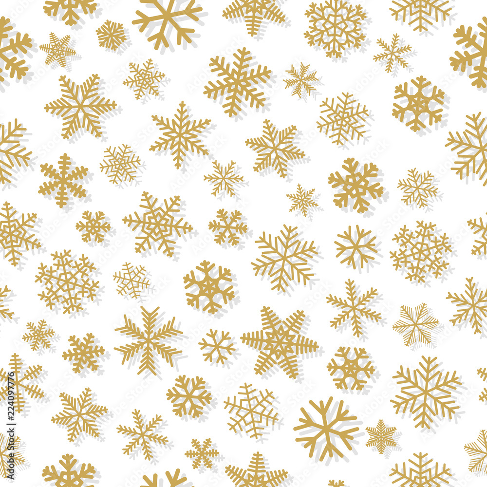 Christmas seamless pattern of snowflakes, yellow on white background