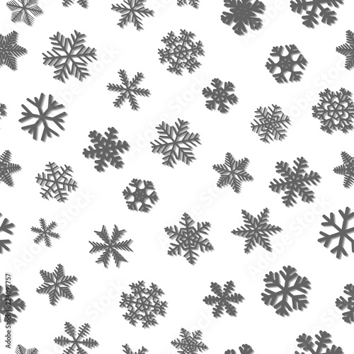 Christmas seamless pattern of snowflakes, gray on white background