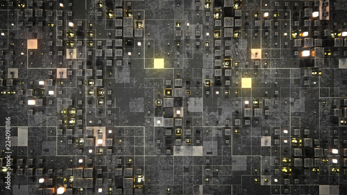 Glowing yellow cubes on pla...
