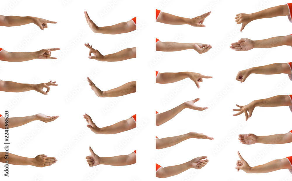 Multiple female hand gesture isolation on white background. Multiple female hand gesture isolation on white background.