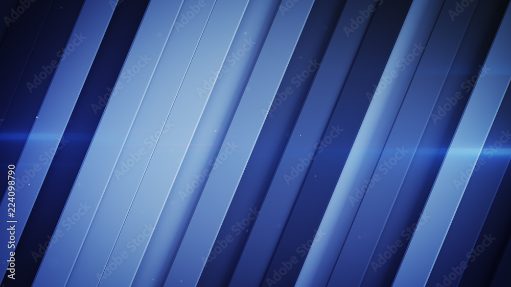 Obraz premium Diagonal stripes and blue light flares abstract 3D rendering