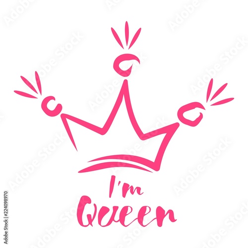 Royal crown drawn by hand in the style of doodle. I am queen. Element for drawing greeting cards, promotional items for girls and women.
