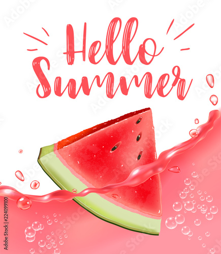 lettering hello summer. Watermelon vector print