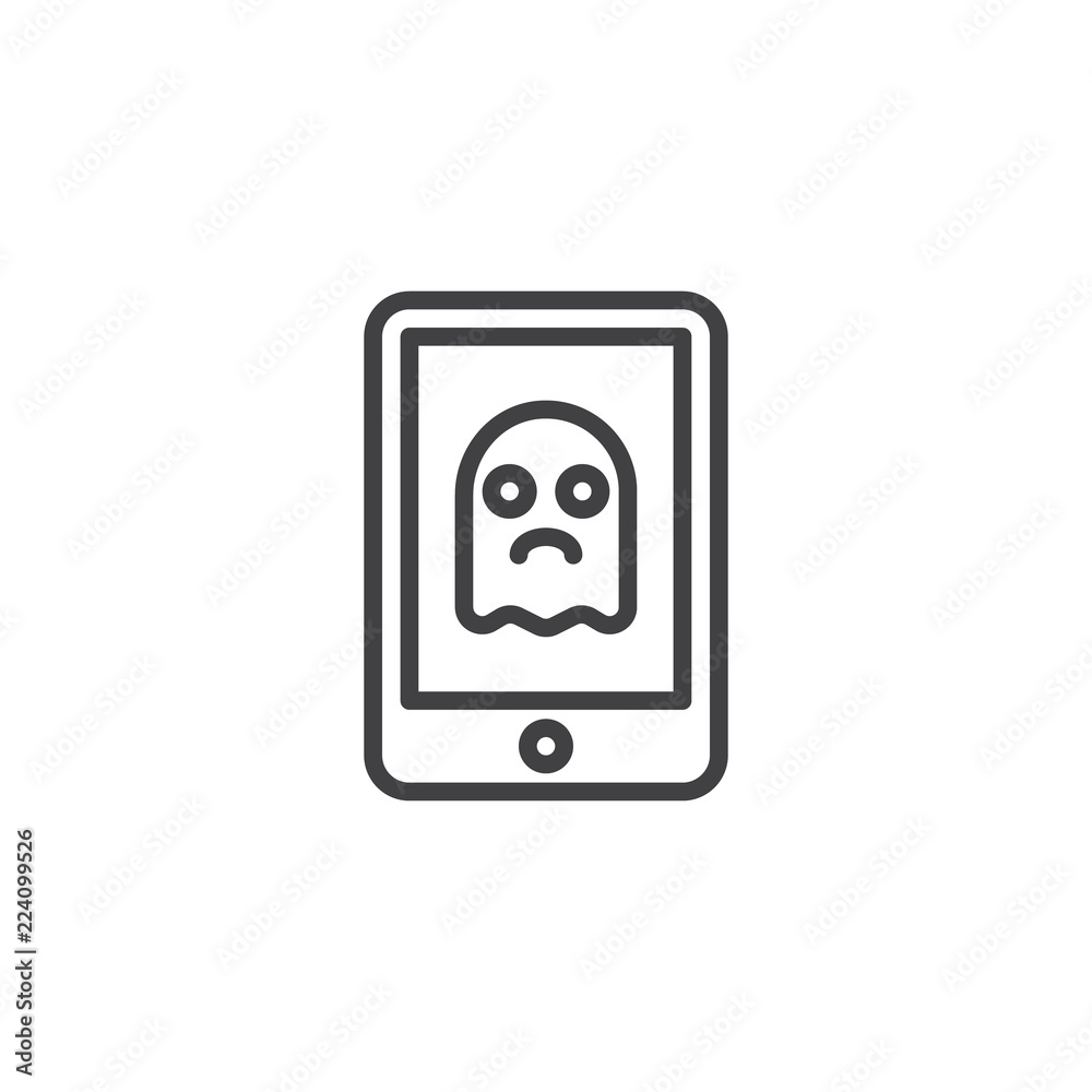 Happy halloween mobile app with ghost outline icon. linear style sign for mobile concept and web design. simple line vector icon. Symbol, logo illustration. Pixel perfect vector graphics Happy halloween mobile app with ghost outline icon. linear style sign for mobile concept and web design. simple line vector icon. Symbol, logo illustration. Pixel perfect vector graphics