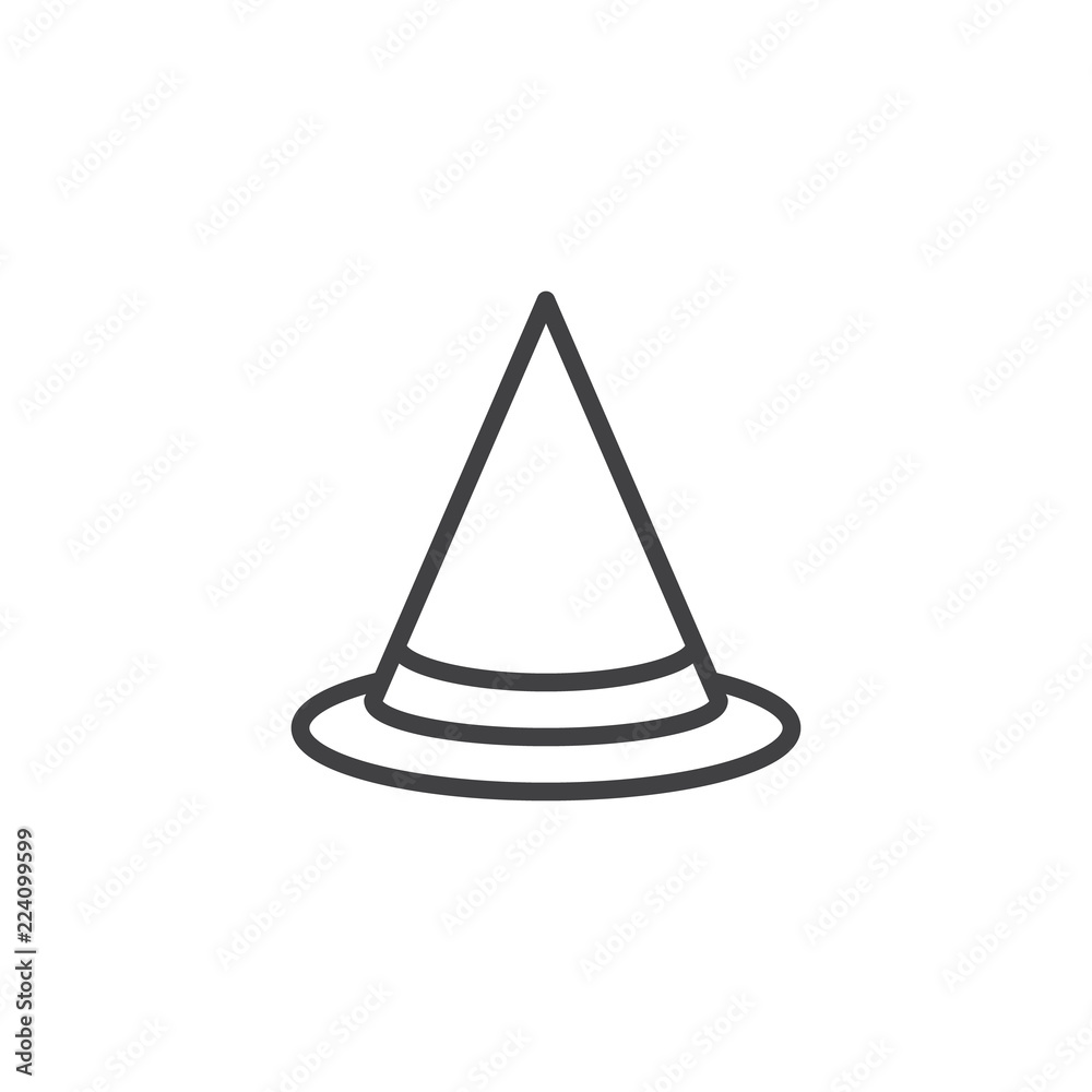 Fototapeta premium Halloween witch hat outline icon. linear style sign for mobile concept and web design. Party Cone hat simple line vector icon. Symbol, logo illustration. Pixel perfect vector graphics