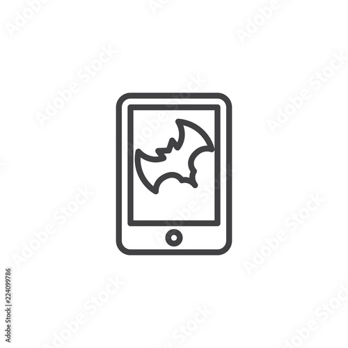 Happy halloween mobile app with bat outline icon. linear style sign for mobile concept and web design. simple line vector icon. Symbol  logo illustration. Pixel perfect vector graphics