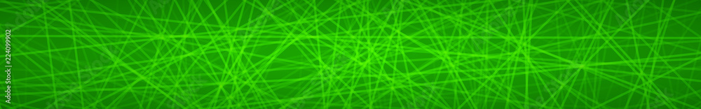 Abstract horizontal banner of randomly arranged lines on green background Abstract horizontal banner of randomly arranged lines on green background