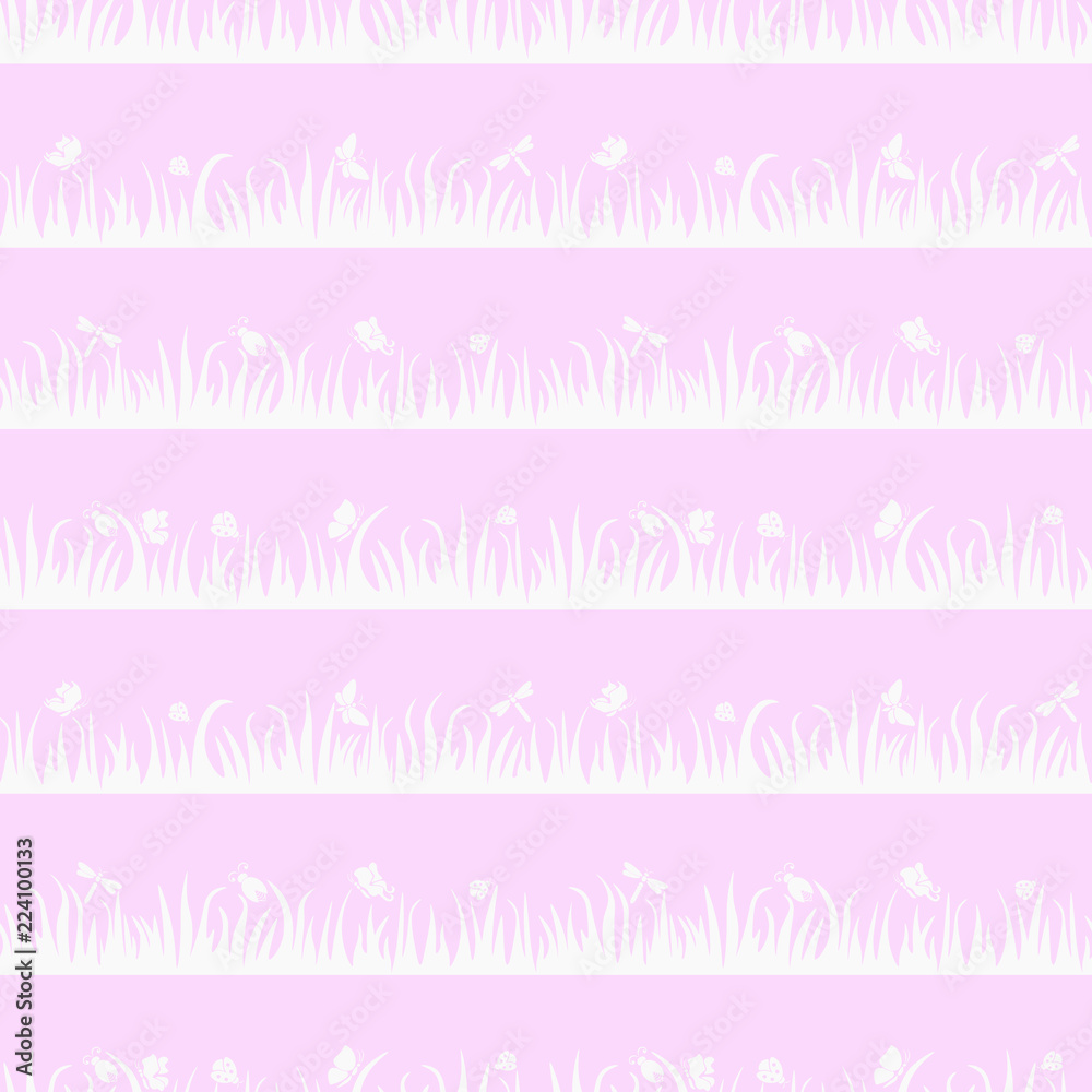 Floral seamless pattern, butterfly, beetle, dragonfly in the grass, insects Floral seamless pattern, butterfly, beetle, dragonfly in the grass, insects