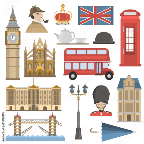 London color flat icons set