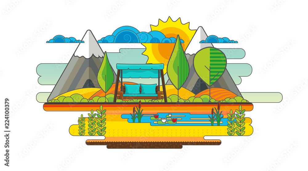 Obraz premium Public park. Vector Flat illustration.