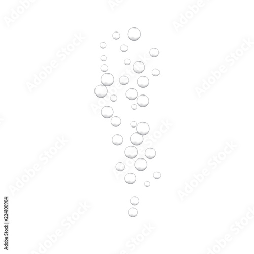 Effervescent water fizzing bubbles on white background. Fizzy sparkles.