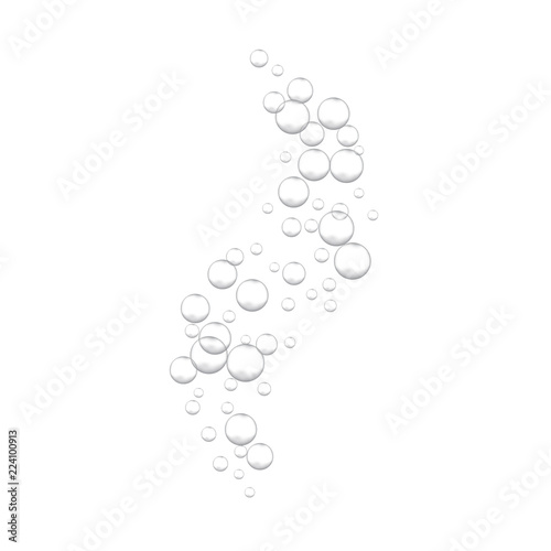 Effervescent water fizzing bubbles on white background. Fizzy sparkles.