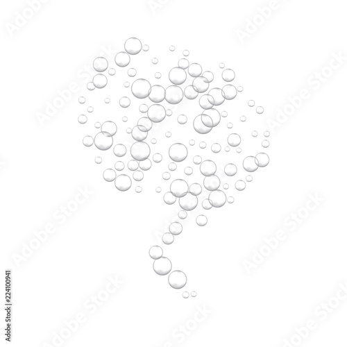 Effervescent water fizzing bubbles on white background. Fizzy sparkles.