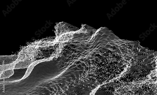 Landscape background. Terrain. Cyberspace grid. 3d technology vector illustration with particle.