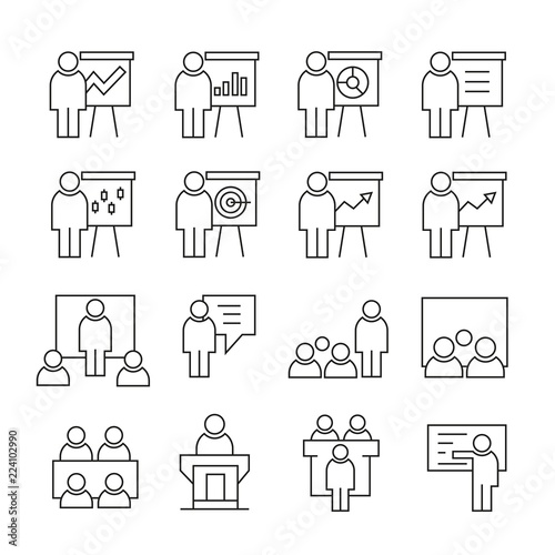 business management icons outline on white background
