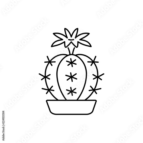Parodia yellow tower cactus. Line vector icon. Desert potted plant sign 