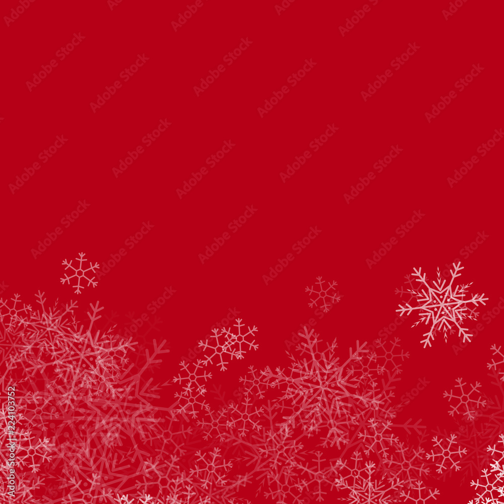 Vector red Christmas background with white snowflakes.