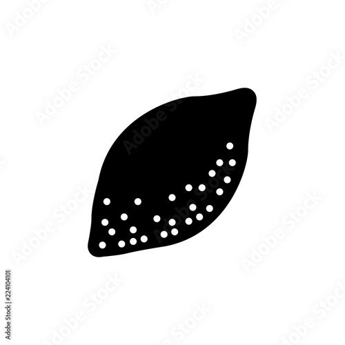Black & white vector illustration of lemon fruit. Flat icon of fresh citrus. Vegan & vegetarian food. Health eating ingredient. Isolated object on white background.