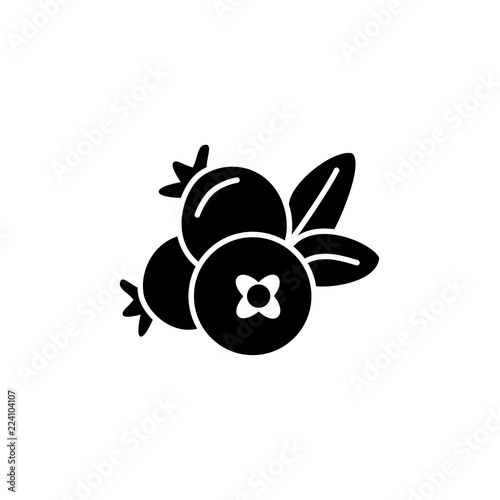 Black & white vector illustration of cranberry. Flat icon of fresh berries. Vegan & vegetarian food. Health eating fruit ingredient. Isolated object