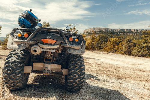 Close-up tail view of ATV quad bike.