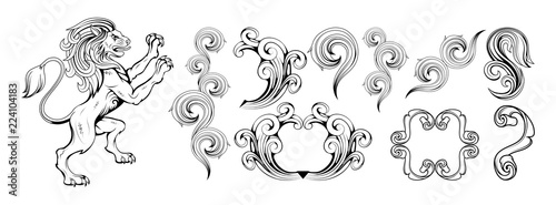 heraldry, heraldic crest or coat of arms, heraldic elements for your design, engraving, vintage retro style, heraldry animals emblem, animals logo, vector graphics to design