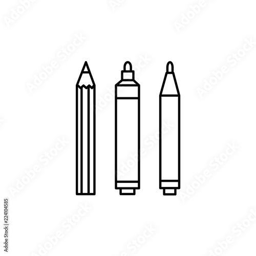 Pen  pencil  marker. Line vector icon. Office stationery  writing tools  school supplies 
