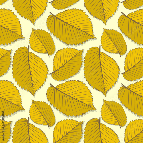 Seamless pattern with elm autumn leaves. Vector illustration.