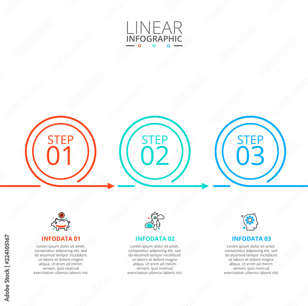 Fototapeta premium Thin line flat element for infographic. Template for diagram, graph, presentation and chart. Business concept with 3 options, parts, steps or processes. Data visualization.