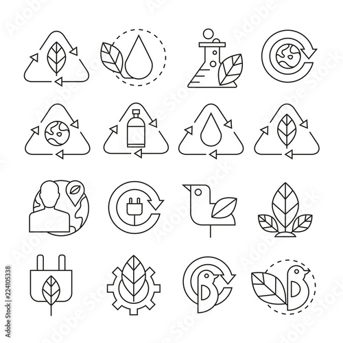 ecology and nature icons outline on white background