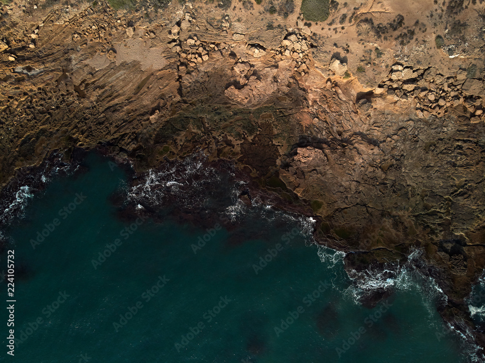 Aerial view of sea and rocky coast. Spain