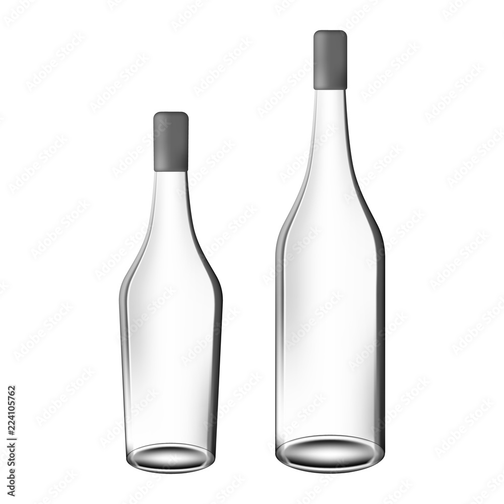 Vector glass alcohol bottle set with shadow