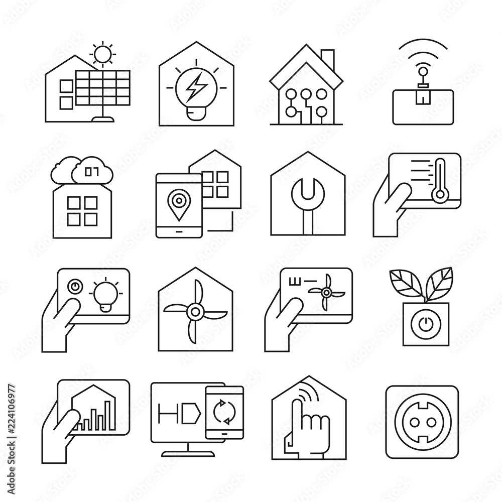 smart home system icons thin line style on white background smart home system icons thin line style on white background