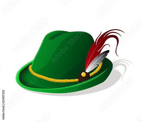 Octoberfest Tyrolean Bavarian hat. Vector illustration.