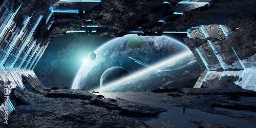 Fototapeta Naklejka Na Ścianę i Meble -  Huge asteroid spaceship interior 3D rendering elements of this image furnished by NASA