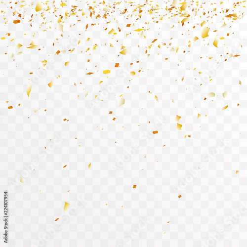 Golden foil confetti trimming pieces decoration party celebration design template transparent background vector illustration