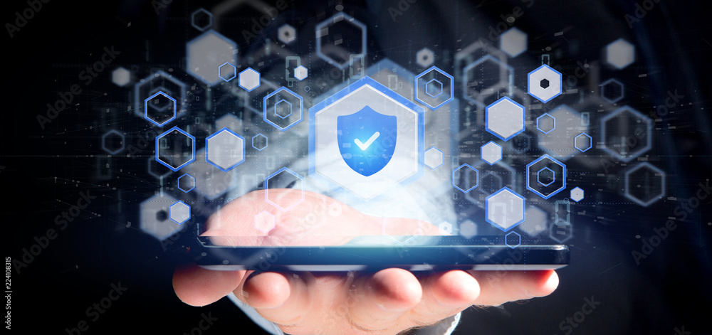 Man holding a Shield web security concept 3d rendering Man holding a Shield web security concept 3d rendering