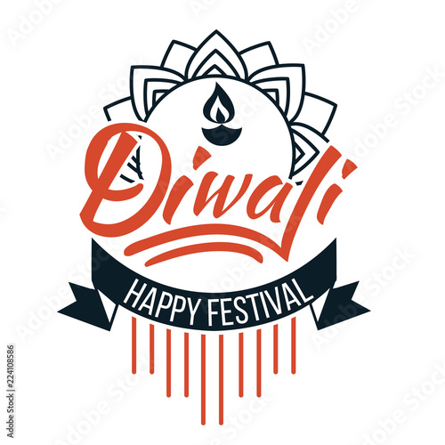 Diwali religious Hindu holiday emblem with lotus photo