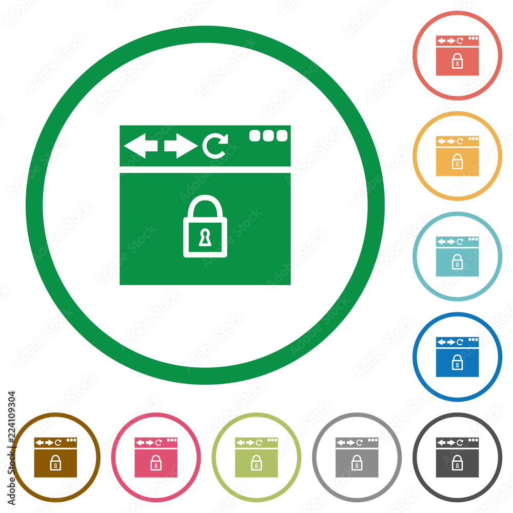 Browser secure flat icons with outlines Browser secure flat icons with outlines