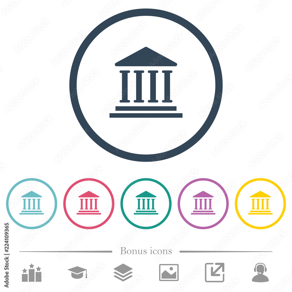 Bank office building flat color icons in round outlines Bank office building flat color icons in round outlines