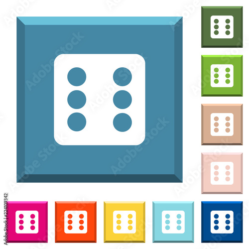 Dice six white icons on edged square buttons
