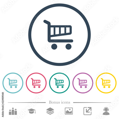 Single cart flat color icons in round outlines
