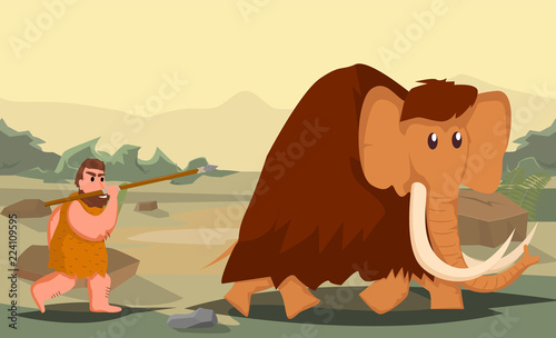 Caveman hunting mammoth