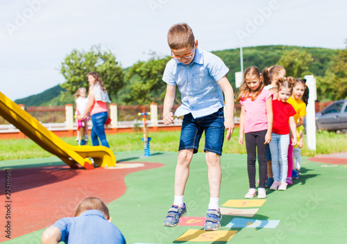 Entertaining physical education lesson in the summer outdoors