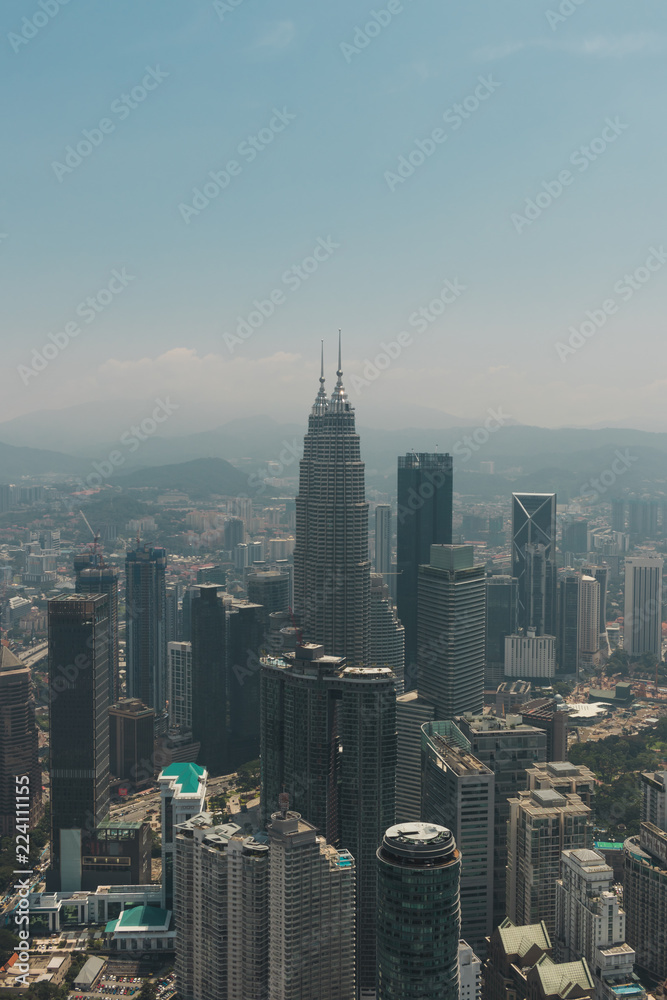 Aerial view of Petronas Twin Towers from Kuala Lumpur Tower Sky Deck