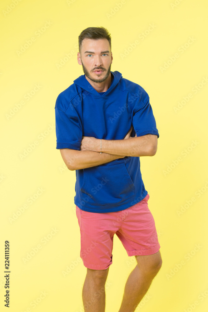 Clothing for active lifestyle. Choose comfortable clothes made out of soft textile to stay active. Comfortable outfit for active leisure. Man athletic appearance wear stylish clothes for youth Clothing for active lifestyle. Choose comfortable clothes made out of soft textile to stay active. Comfortable outfit for active leisure. Man athletic appearance wear stylish clothes for youth
