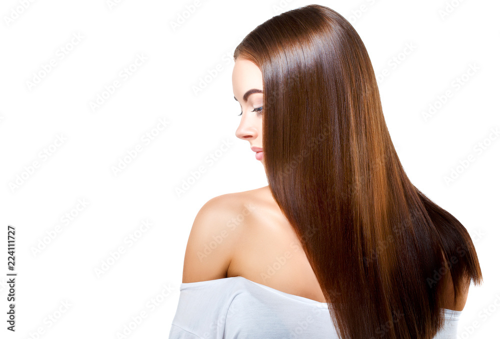 Woman with beautiful long hair isolated on white healthy and shine hairstyle Woman with beautiful long hair isolated on white healthy and shine hairstyle