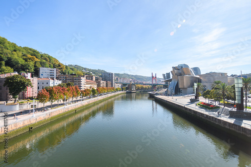 Bilbao Riverbank on sunny day, Spain