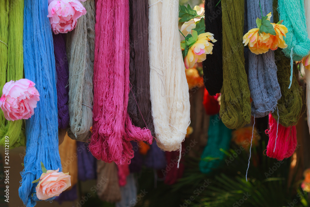 Colorful of raw multi colored cotton. Thai local culture.